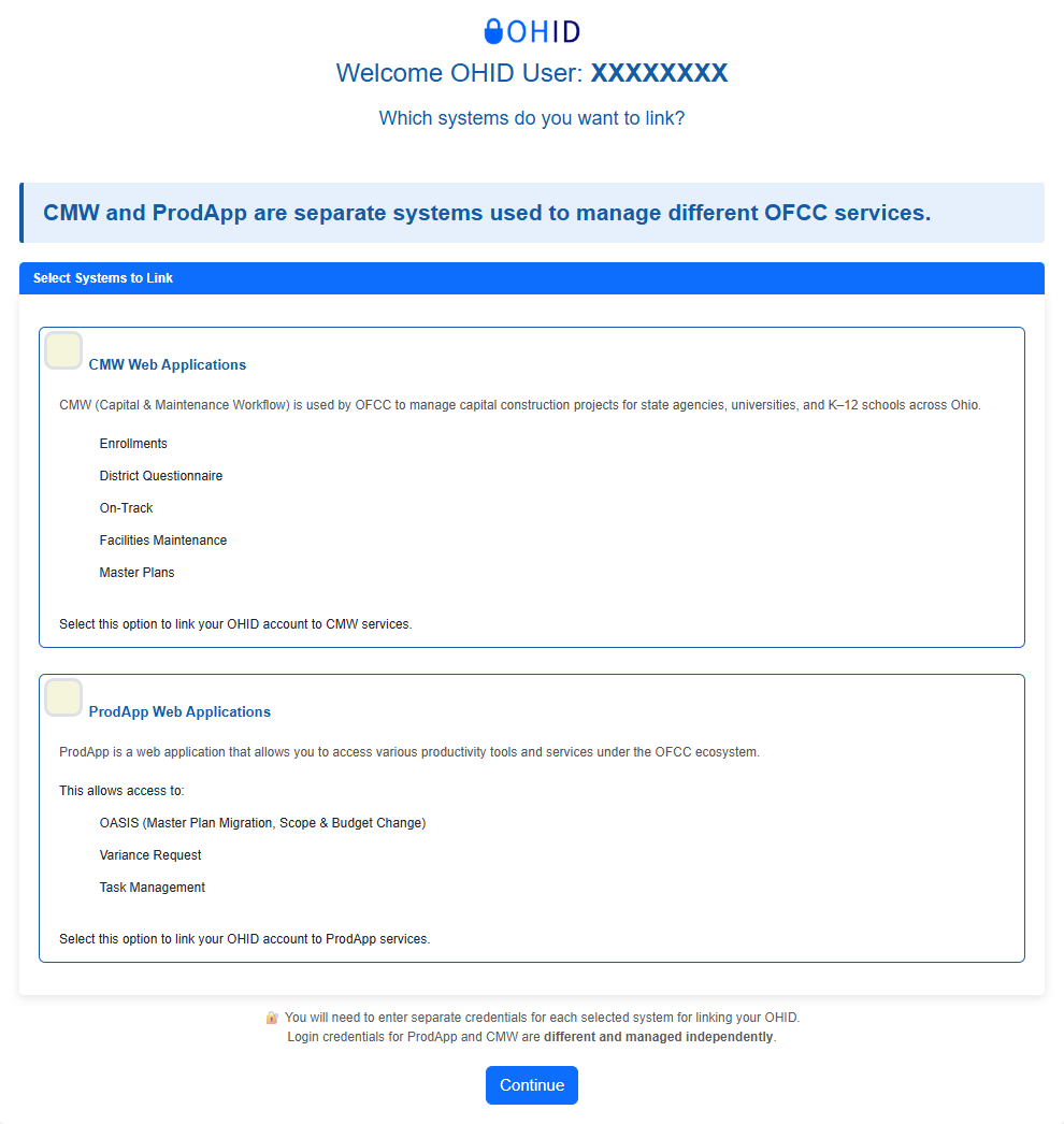 OHID Linking Screen